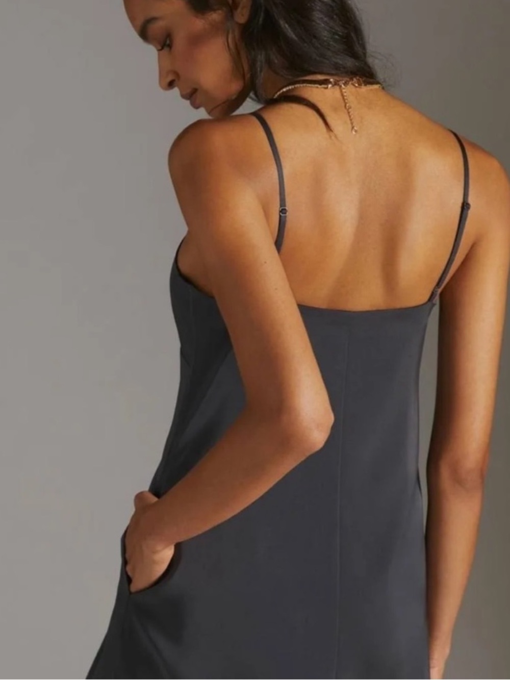 NWOT 🆕 Anthropologie “Mare Mare” Satin Slip Mini Dress • Deep Gray • Medium - Picture 3 of 13